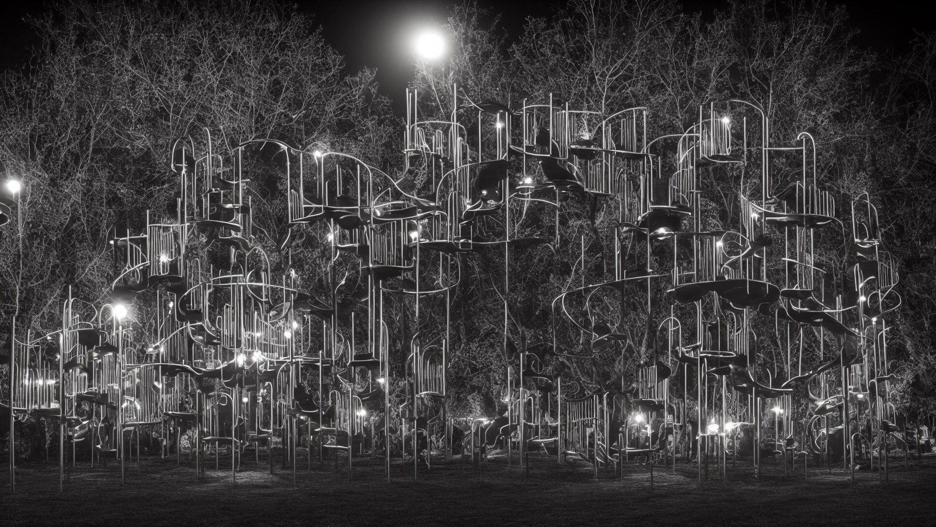 A playground at night, spooky